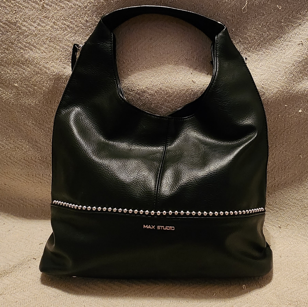 Max Studio Black Leather Studded BOHO Handbag/Purse